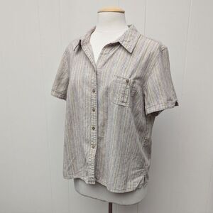 Vintage Tan Striped Short Sleeve Button Down Shirt